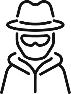 Icon of a person wearing a hat and hoodie, symbolizing a criminal or undercover figure