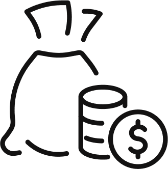 Icon of a money bag with coins and a dollar sign